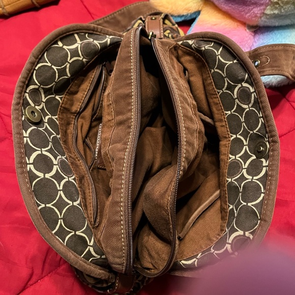 GUC FOSSIL Brown Floral/ Geometric Pattern Satchel Handbag - Picture 7 of 13